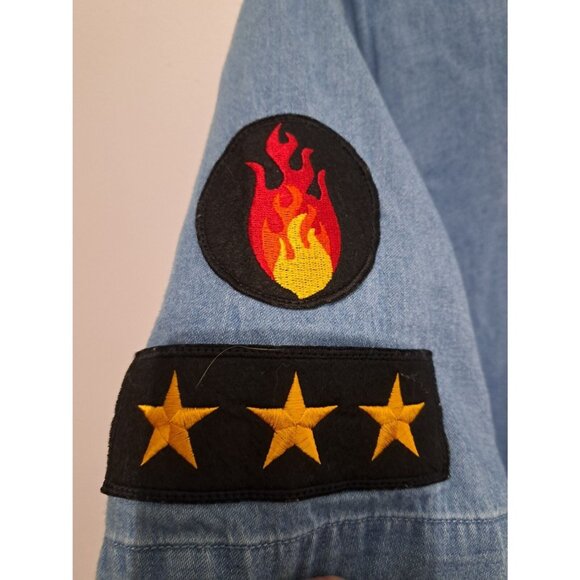 PacSun Mens Longer Fit Button Up Size L  Denim, Lightweight, Patches - Picture 6 of 9